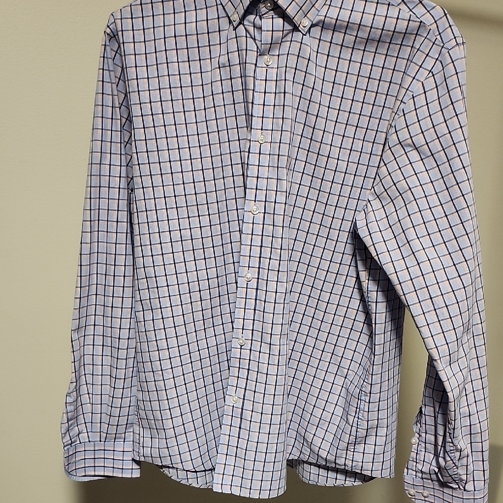 Izod Blue & White Plaid Button‑Down Shirt Size 16.5 – Casual Workwear